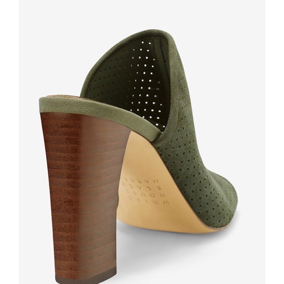 WHBM-Military Green Suede Perforated Mules-PRESTINE CONDITION! - Picture 2 of 5